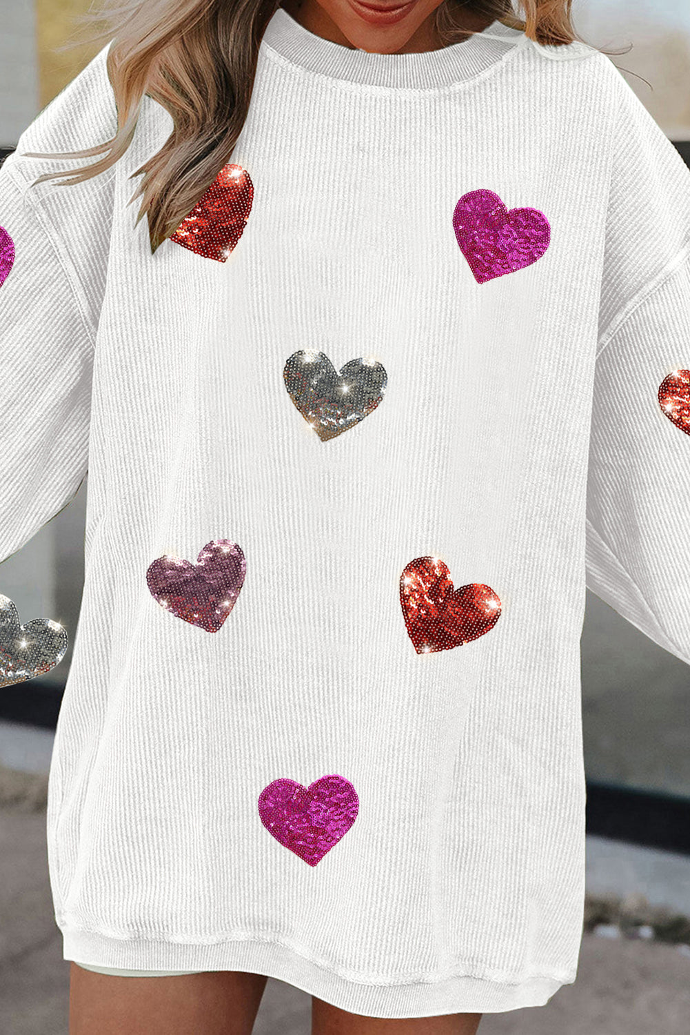 Corduroy Valentine Hearts Patches Sweatshirt