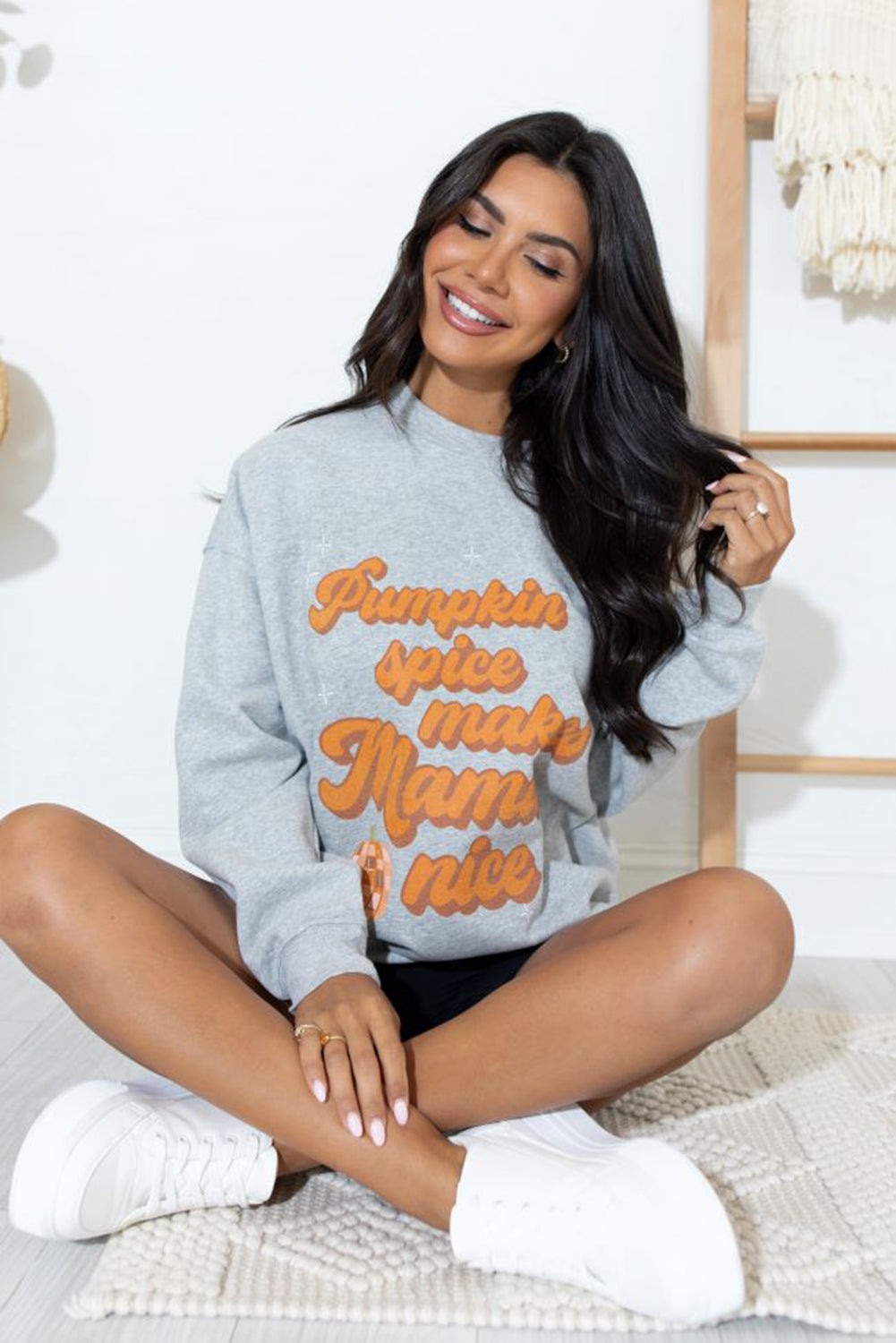 "Pumpkin Spice Makes Mama Nice Round" Grey Sweatshirt