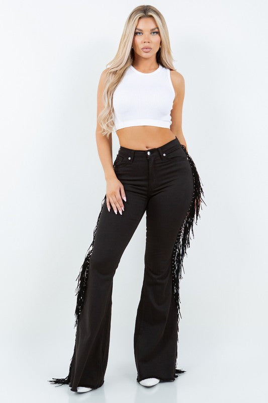 Howdy Texas Fringy Studded Bell Bottom Denim