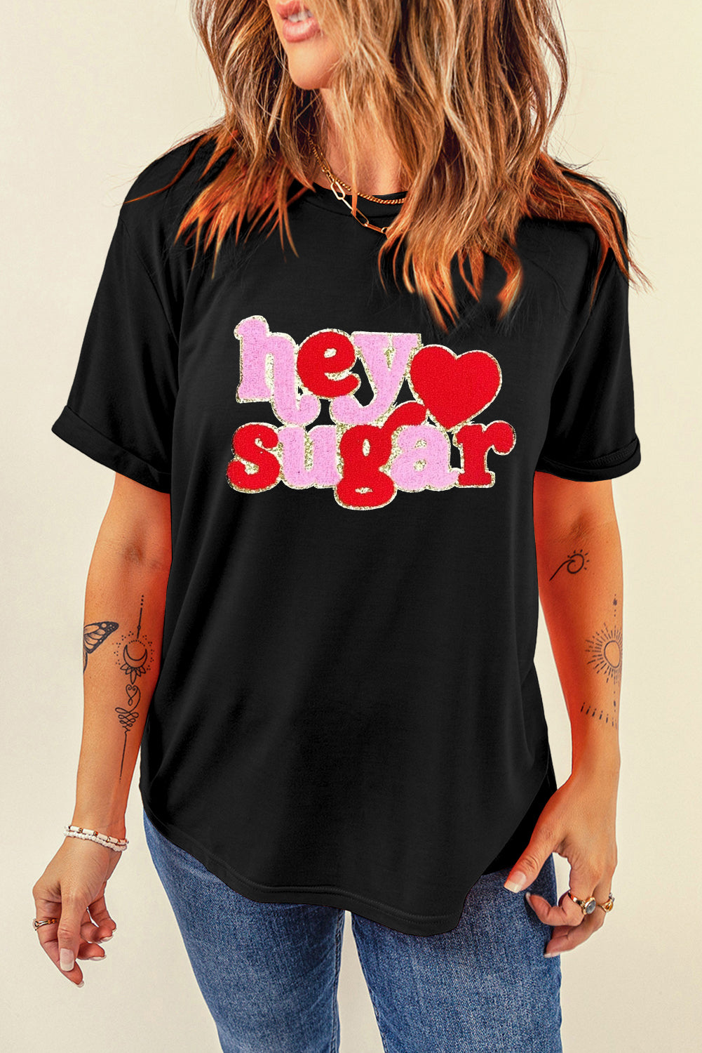 Chenille Heart "Hey Sugar" Valentines T-Shirt