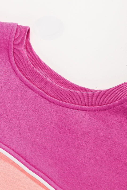  Pink Two-Toned Drop Shoulder Ribbed Trim Sweatshirt