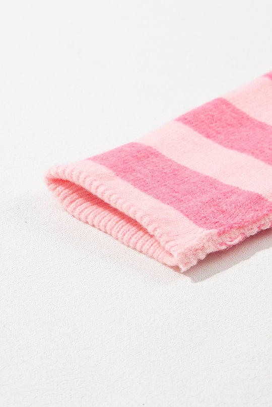 Checkered Pink Two-toned Striped Loose Sweater