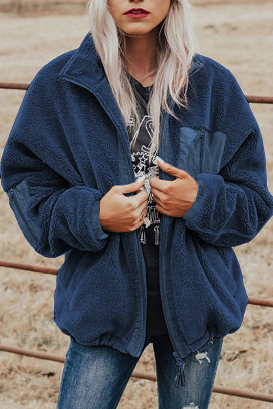 Fuzzy Navy Sherpa Coat 