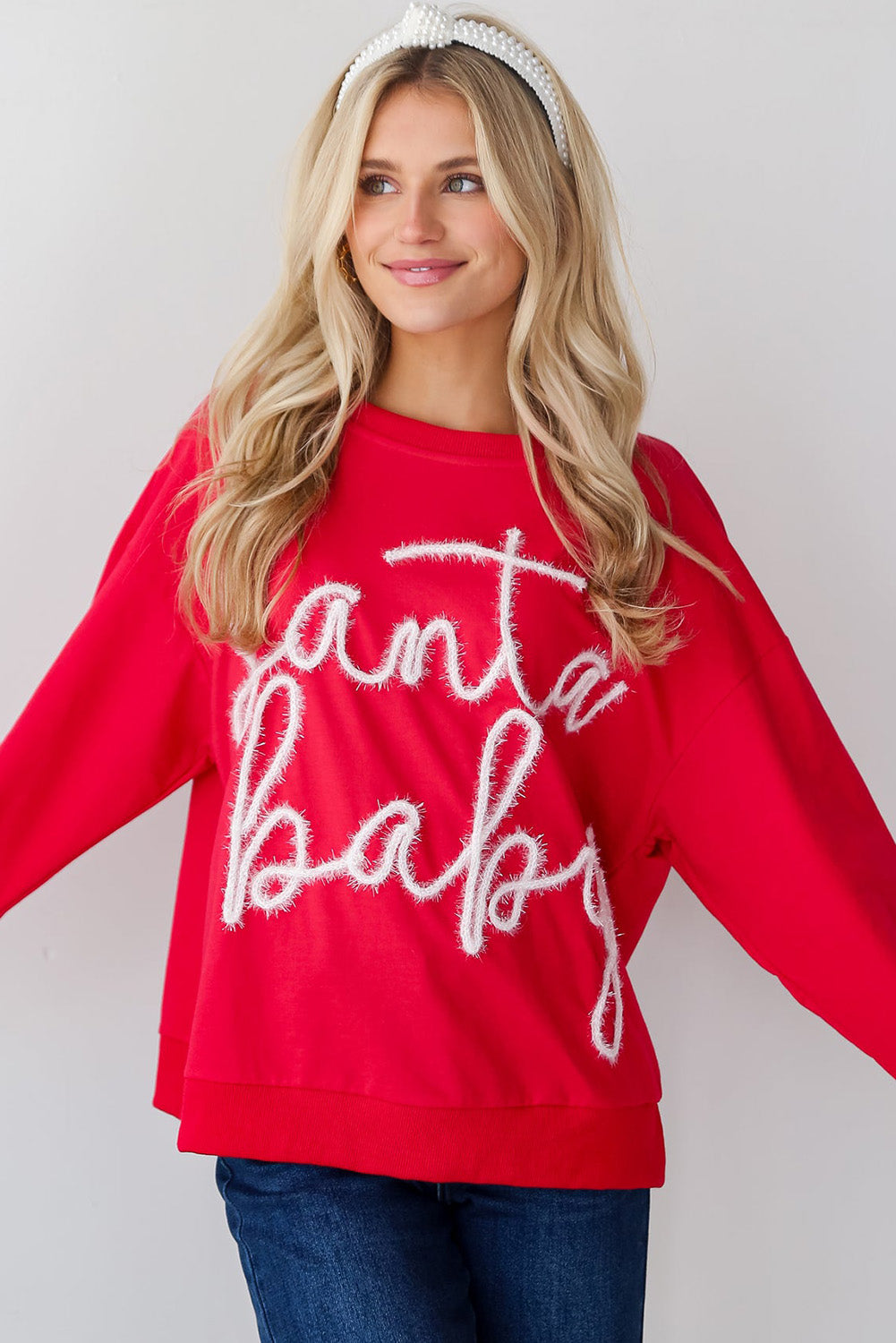 Christmas "Santa Baby" Tinsel Graphic Sweatshirt