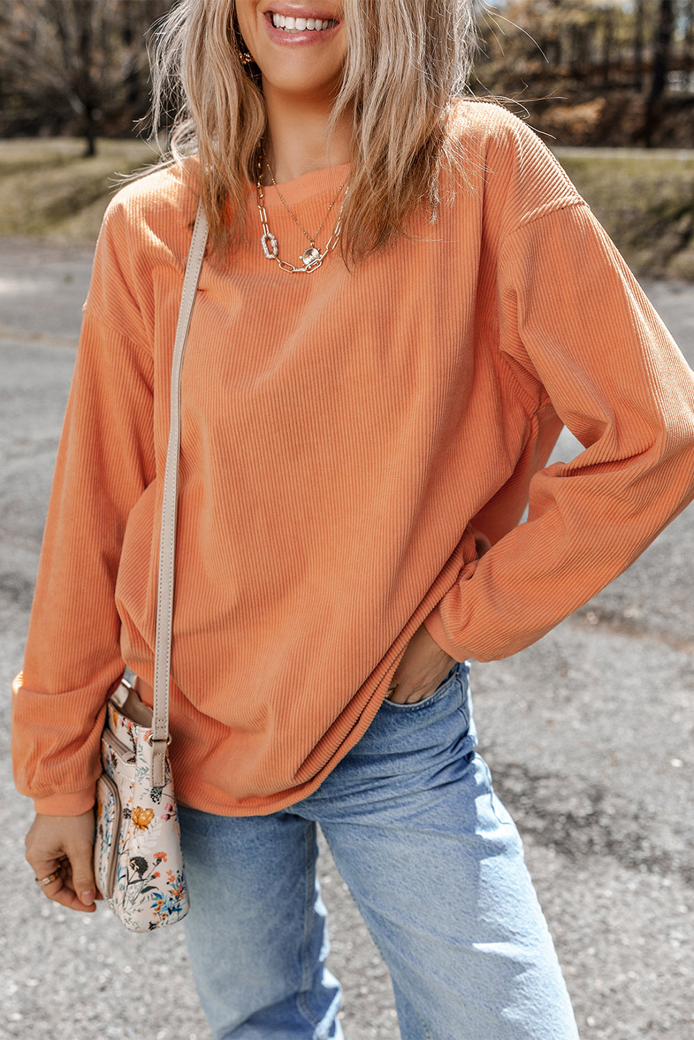 Slouchy Ribbed Corduroy Oversized Sweatshirt