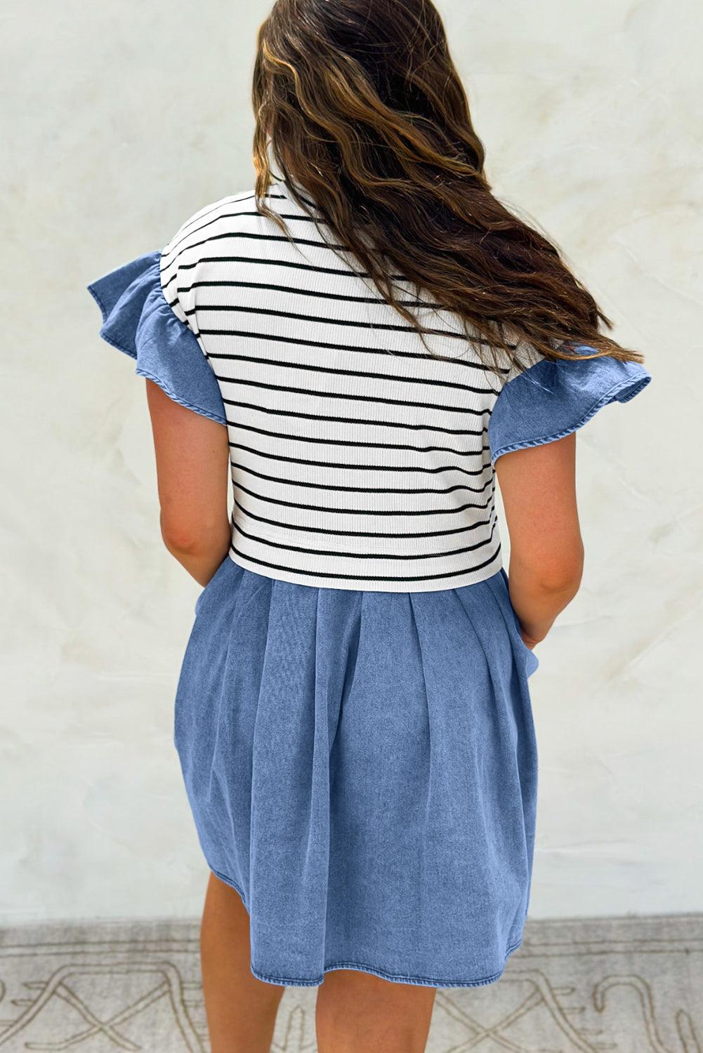 Denim Stripe Ruffle Mini Dress