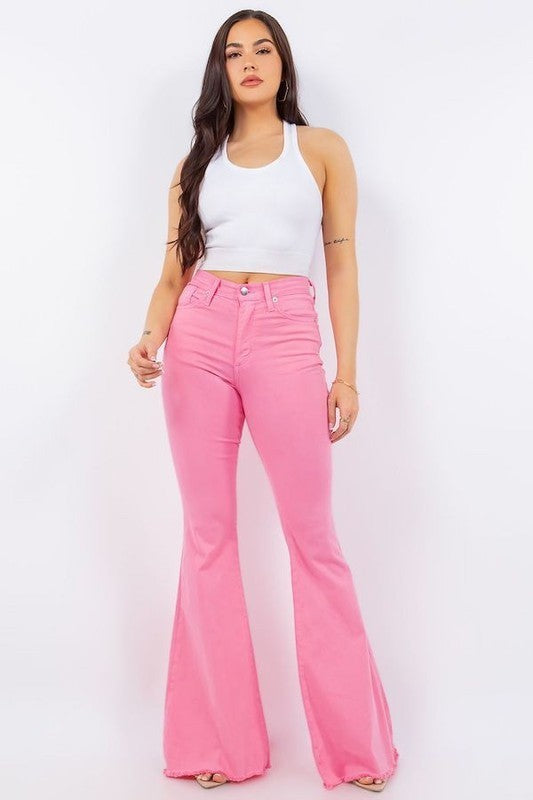 Fringy Hot Pink Bell Bottom Denim