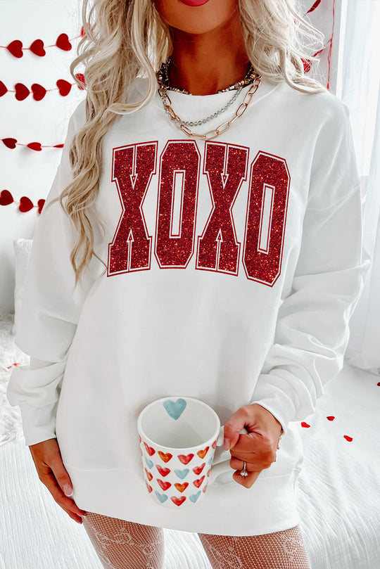 Glitter Red XOXO Graphic Valentines Sweatshirt