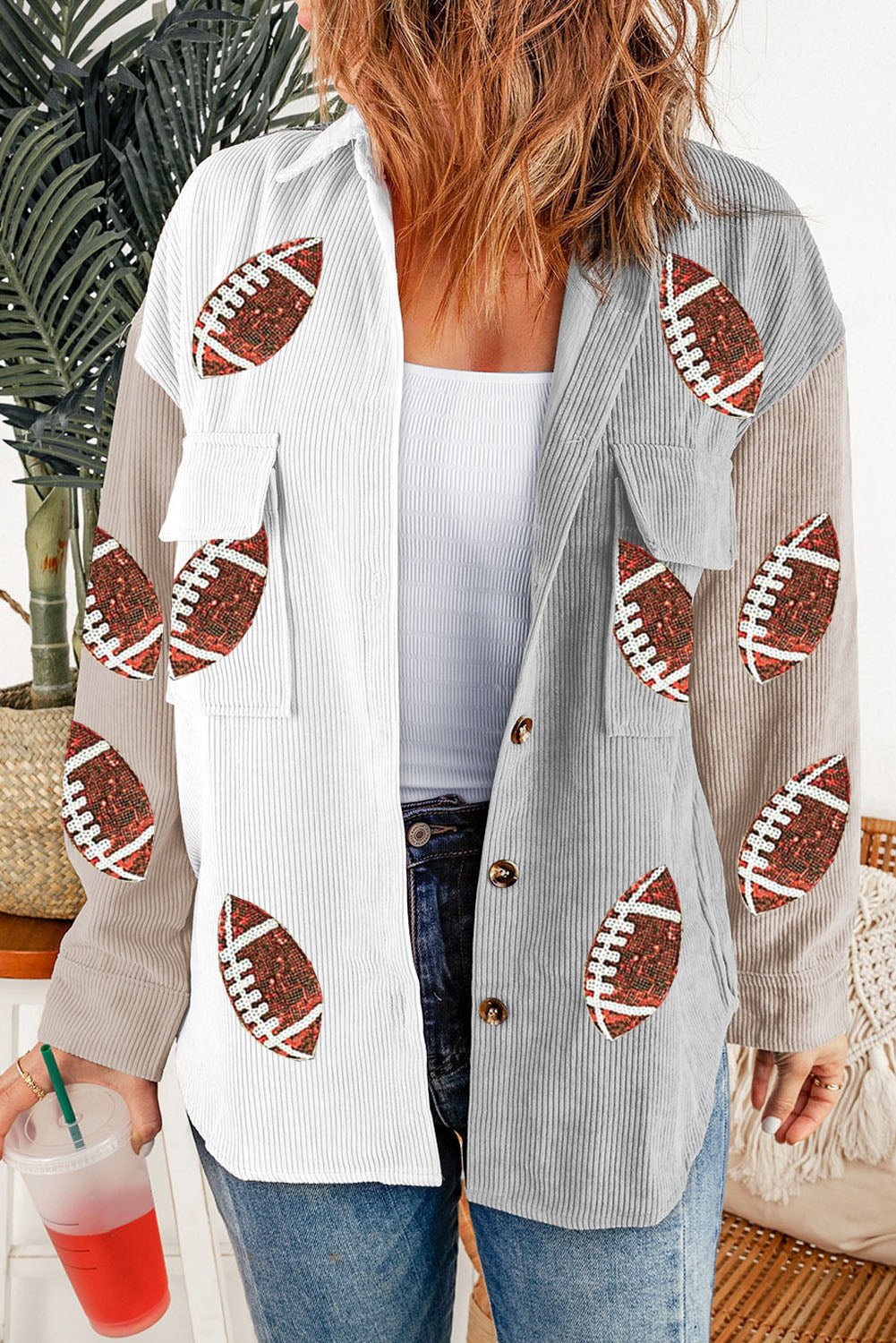 Corduroy Football Sequin Rugby Shacket