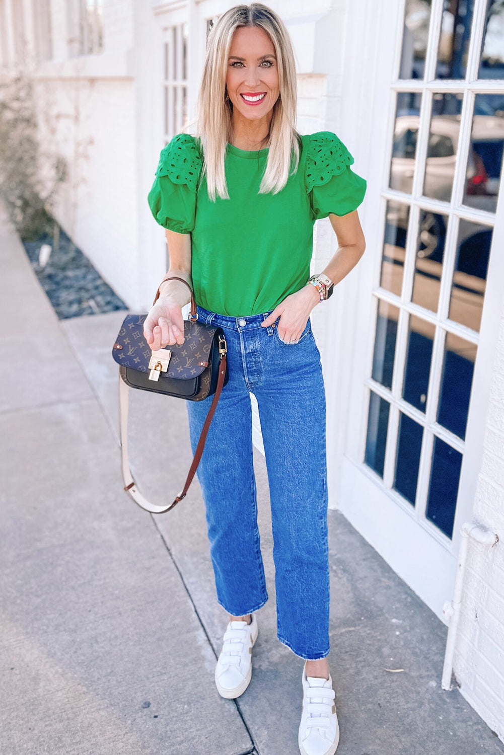 Glynn Green Anglaise Embroidered Puff Sleeve Blouse