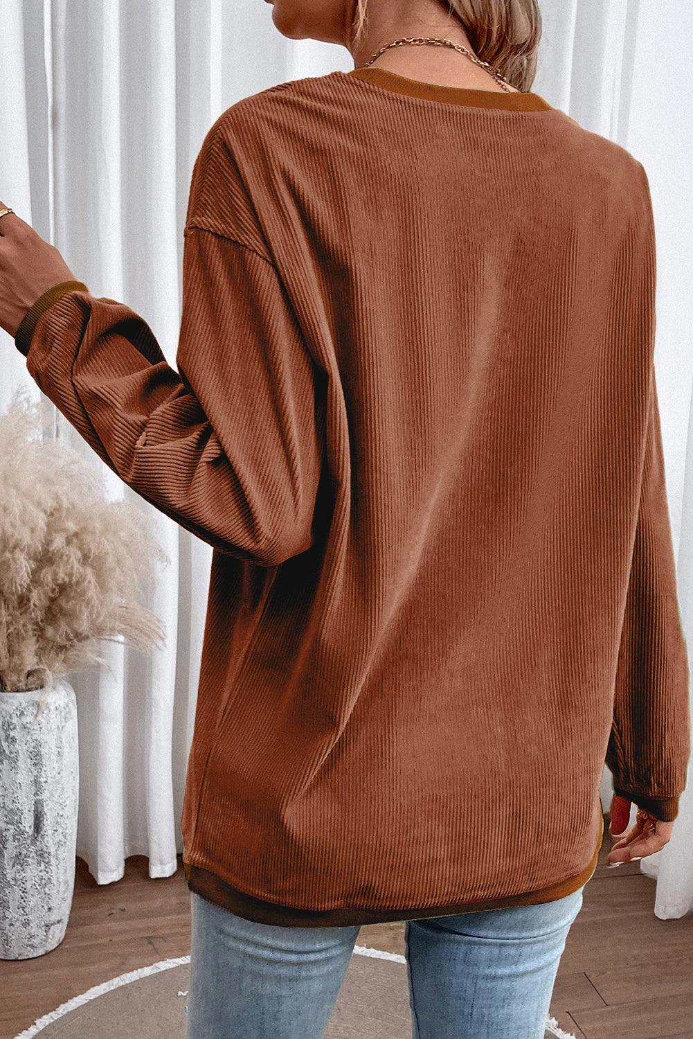 Orange Ribbed Corduroy Oversized Sweatshirt