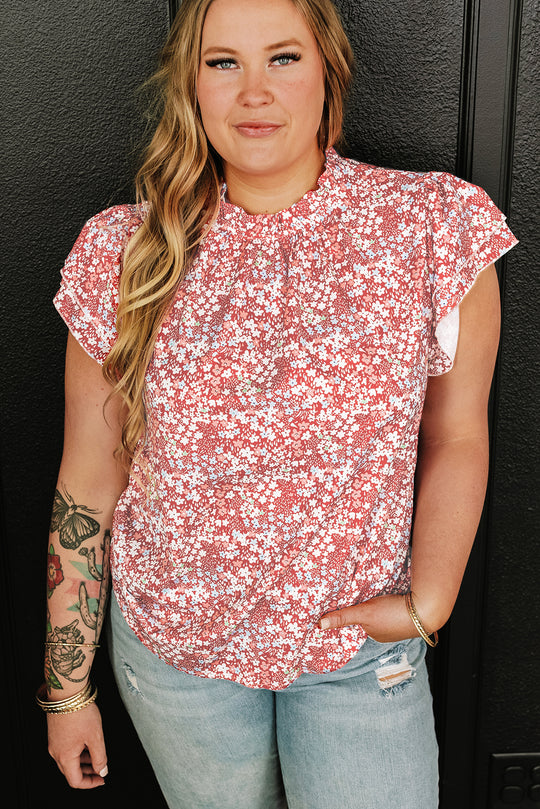 Nina Ruffled Pale Pink Plus Size Floral Blouse