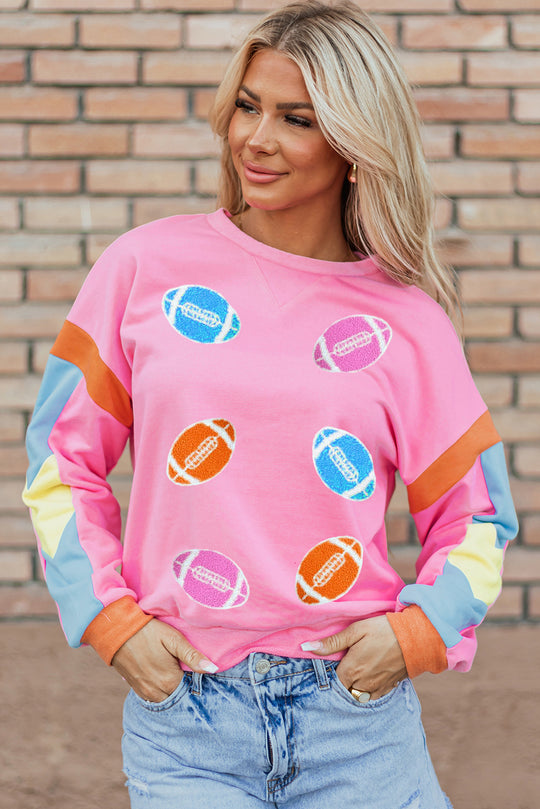  Game Day Multicolor Sequin Footballs Sweater