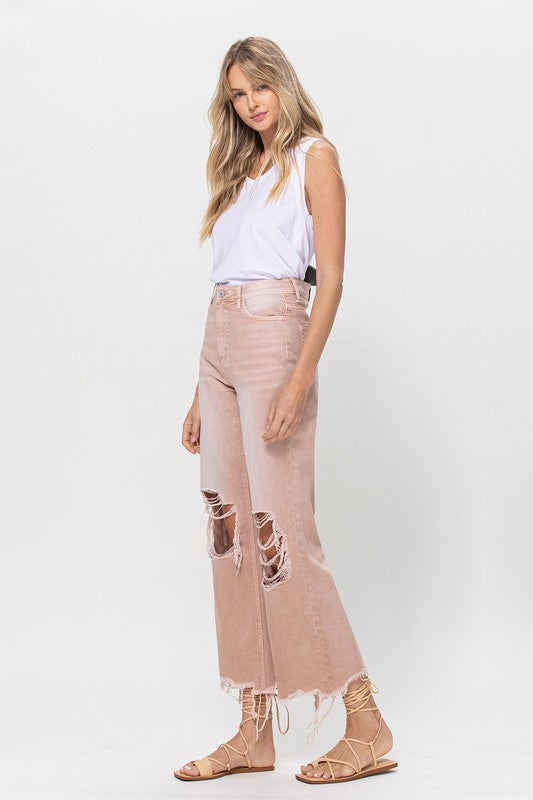 90's Vintage Blush Pink Crop Flare Jeans - Klazzi Fashion Boutique