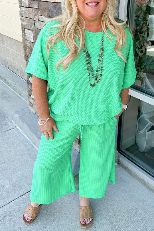 Mint Green Plus Size Wide Leg Capri Set