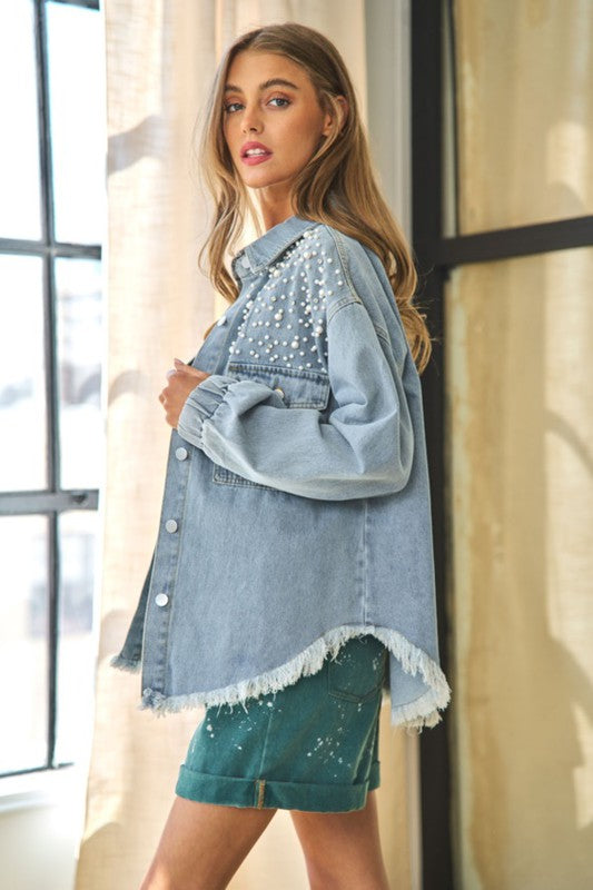 Women Button Down Denim Blouse - Klazzi Fashion Boutique