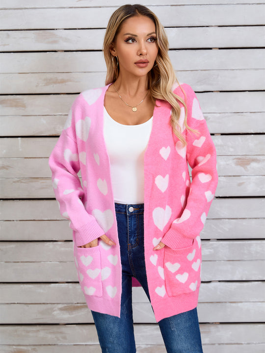 Love Hearts Valentine Long Sleeve Cardigan