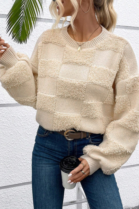 Checkered Sherpa Loose Sweater