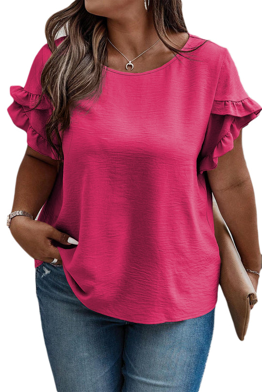 Plus Size Bright Ruffled Short Sleeve Top - Klazzi Fashion Boutique