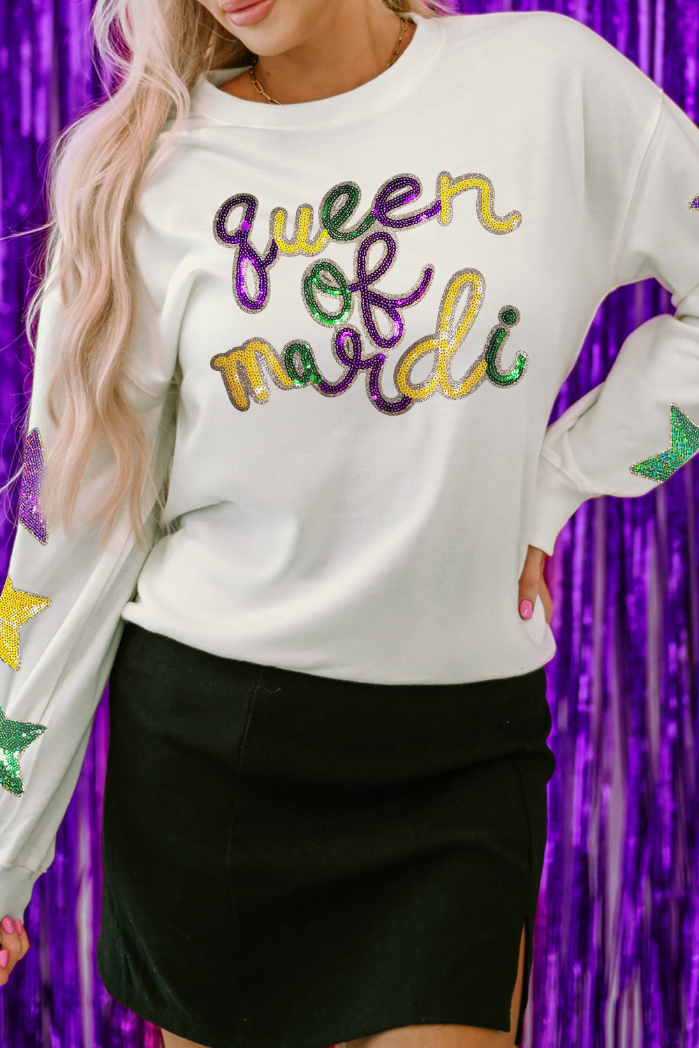 Mardi Gras "Queen of Party" Graphic Sweatshirt