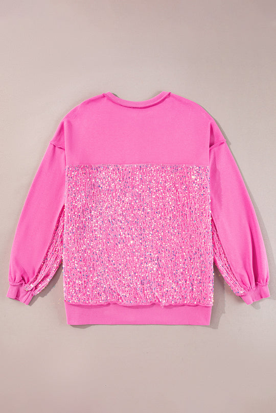 Pink Sequin Henley Sweatshirt