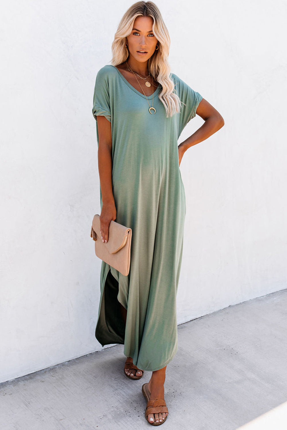 Sage Splits Maxi T-shirt Dress