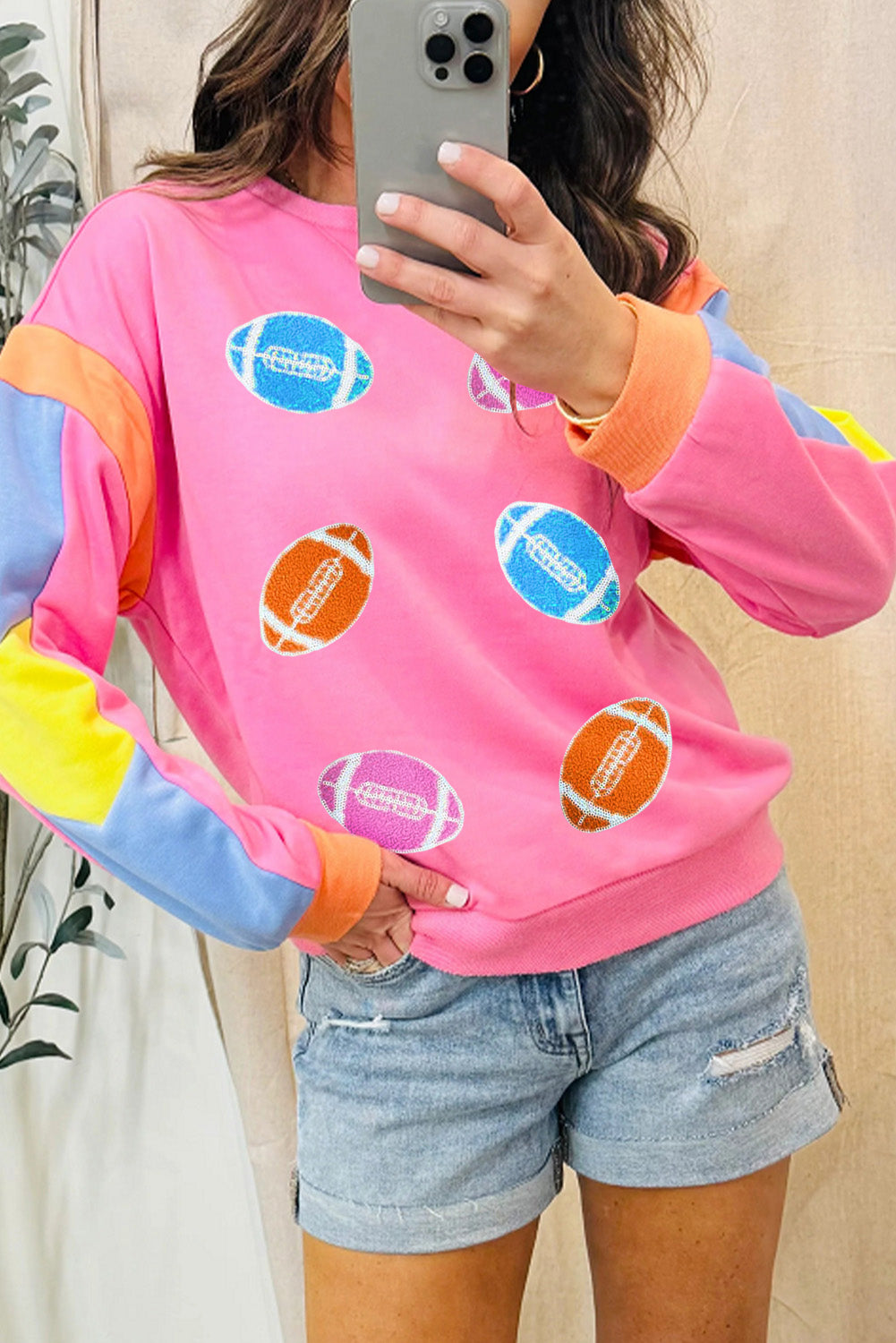  Game Day Multicolor Sequin Footballs Sweater