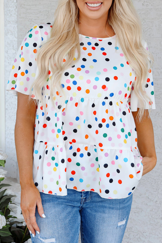 Multicolor Party Pop Polka Dot Ruffled Blouse