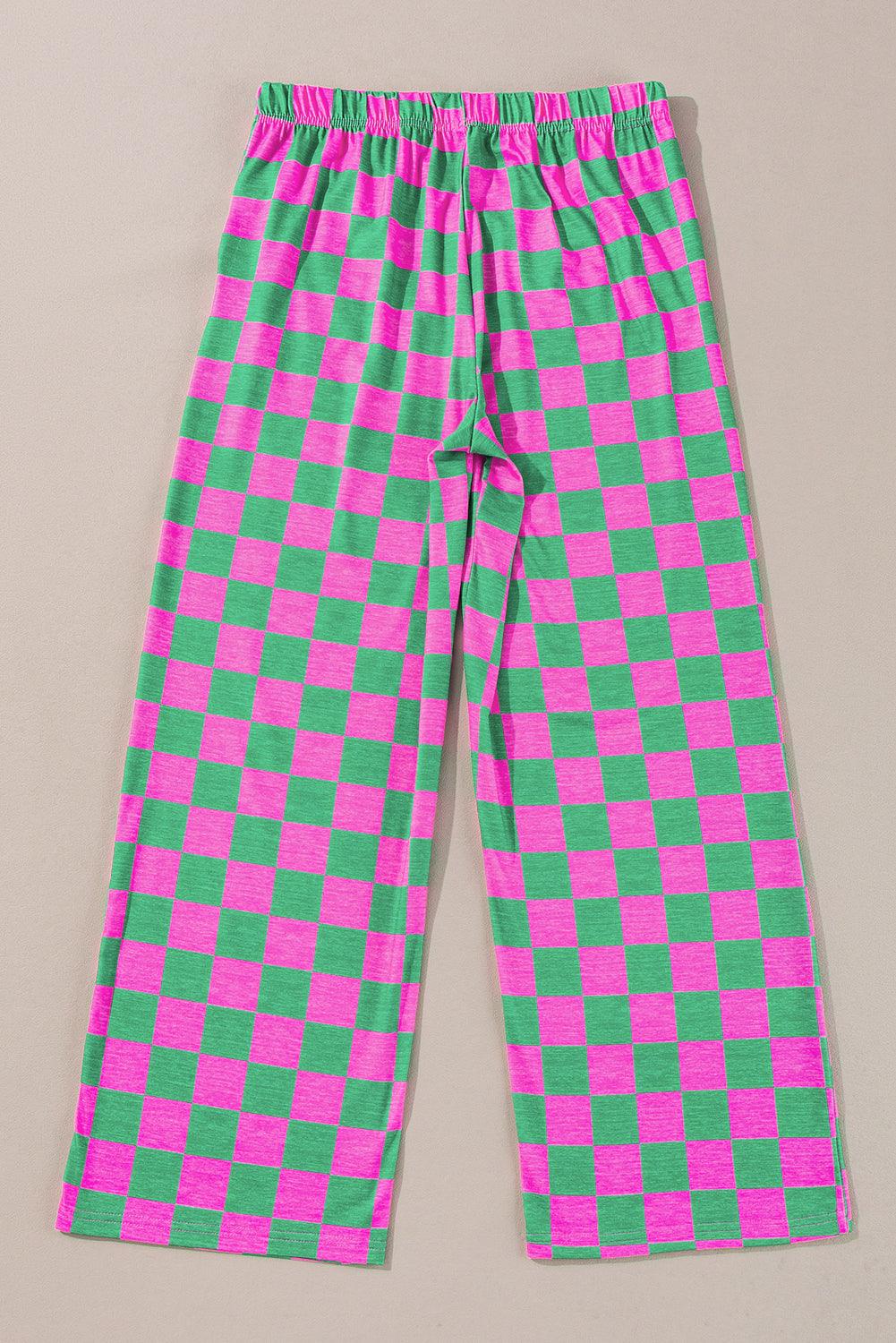 Bonbon 2-Tone Checked Print High Waist Wide Leg Pants