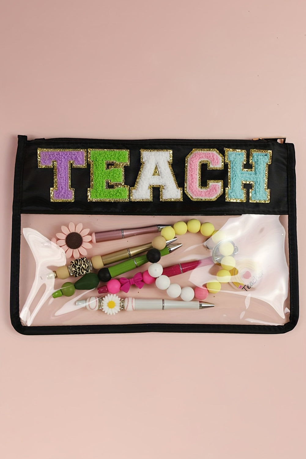 Glitter "TEACH" Chenille Clear Bag