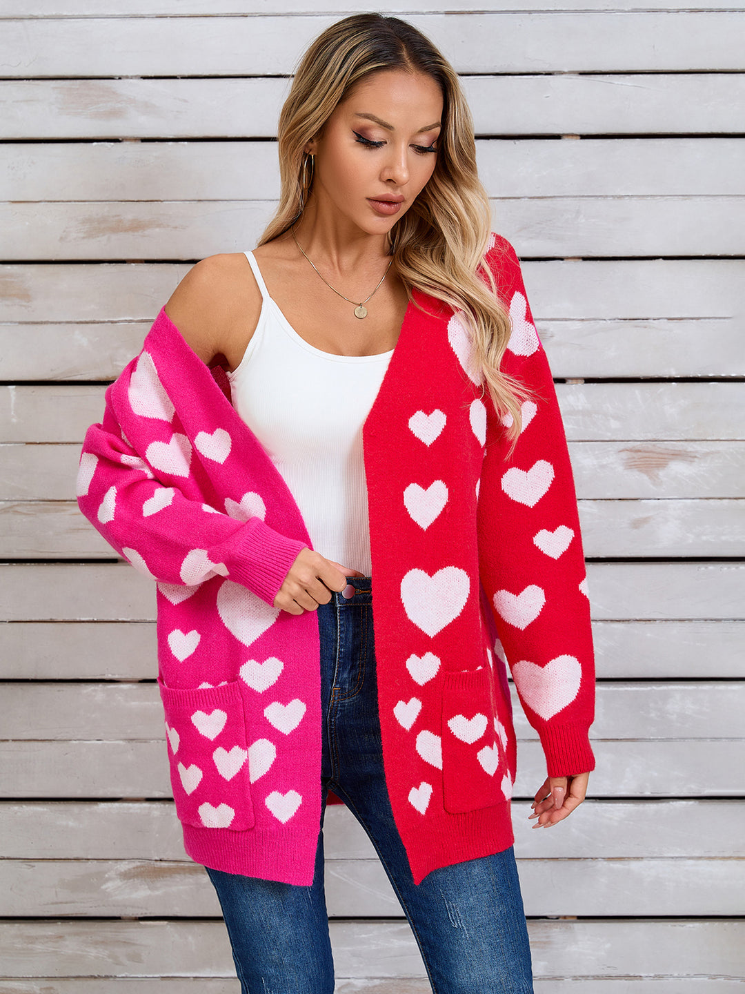 Love Hearts Valentine Long Sleeve Cardigan