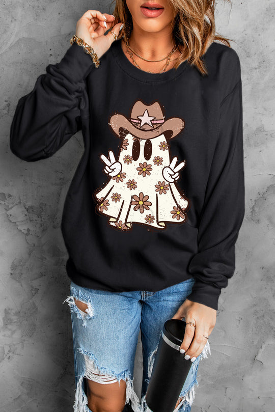 Western Halloween Floral Ghost Graphic Sweatshirt