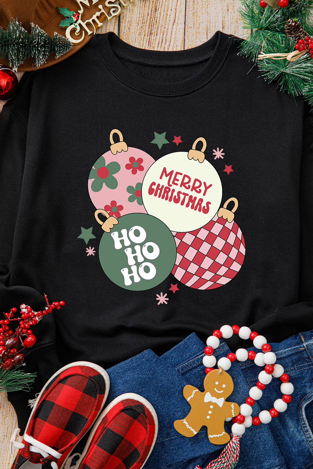 Christmas Ornaments Black Sweatshirt