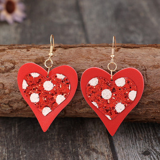 Valentine Sequin Heart Leather Earrings