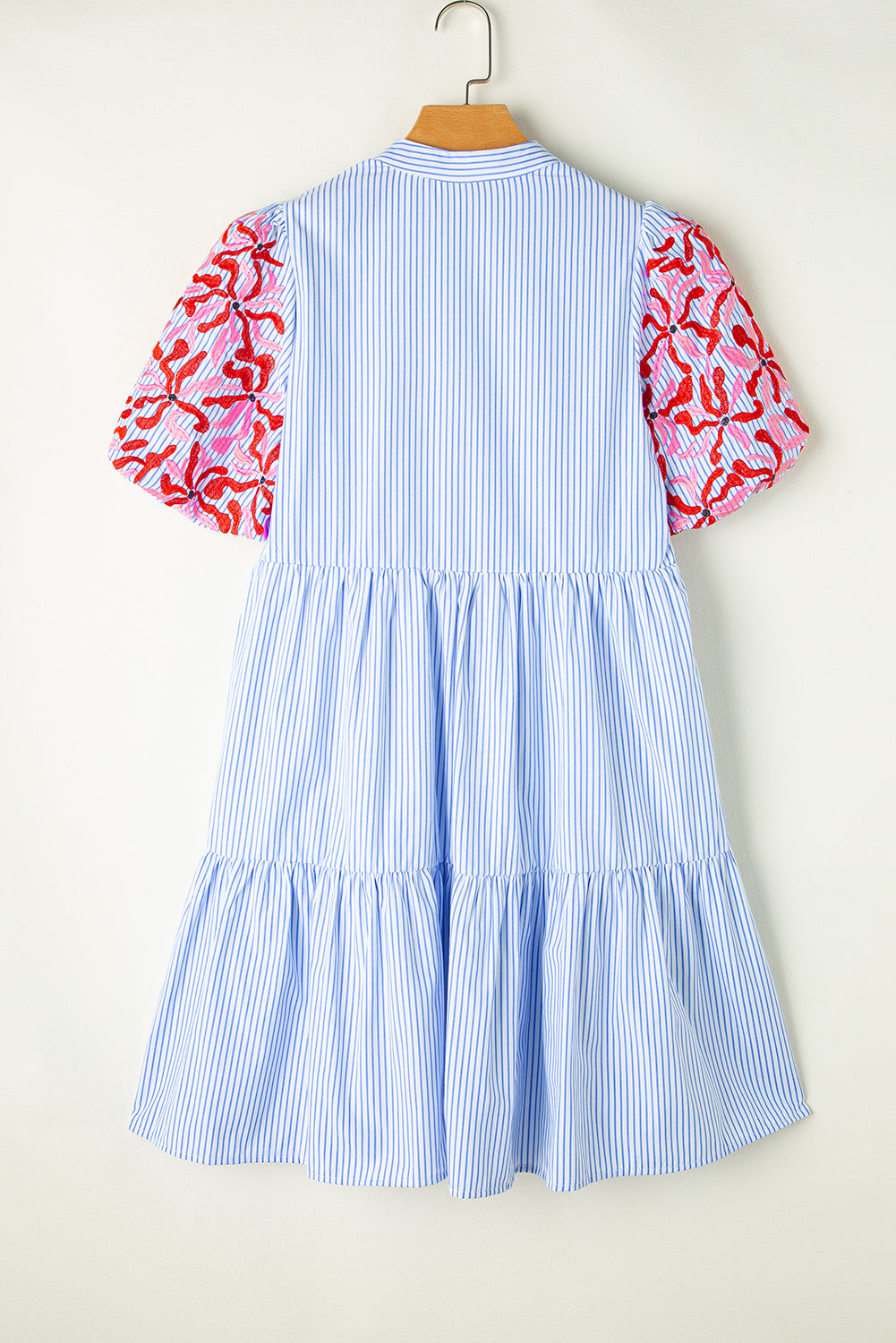  Stripe Blue Multicolor Pink Floral Tier Dress