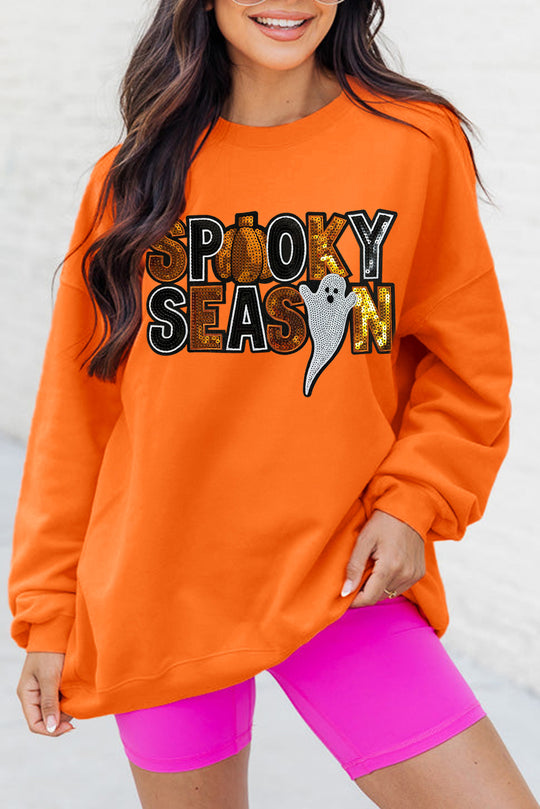  Sequin "SPOOKY SEASON" Halloween Ghost Sweatshirt