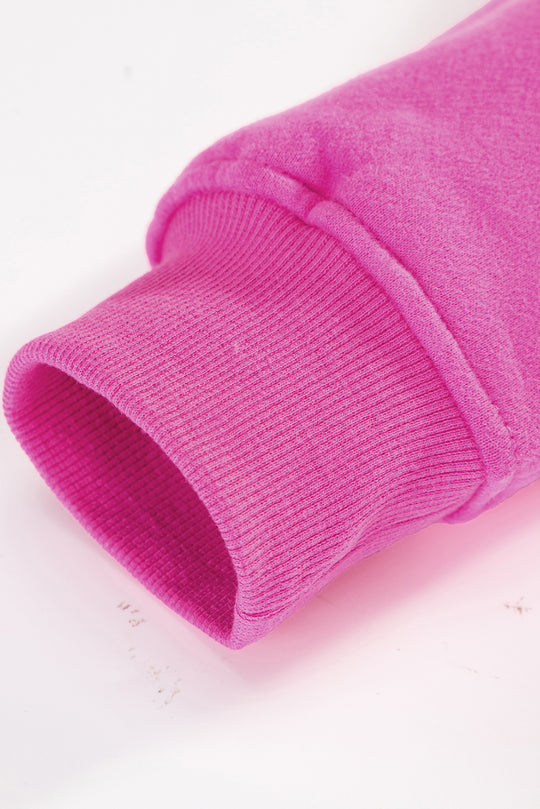  Pink Two-Toned Drop Shoulder Ribbed Trim Sweatshirt