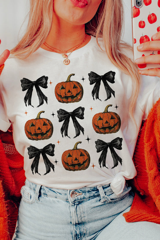 Halloween Pumpkin Faces and Bows Graphic T Shirt