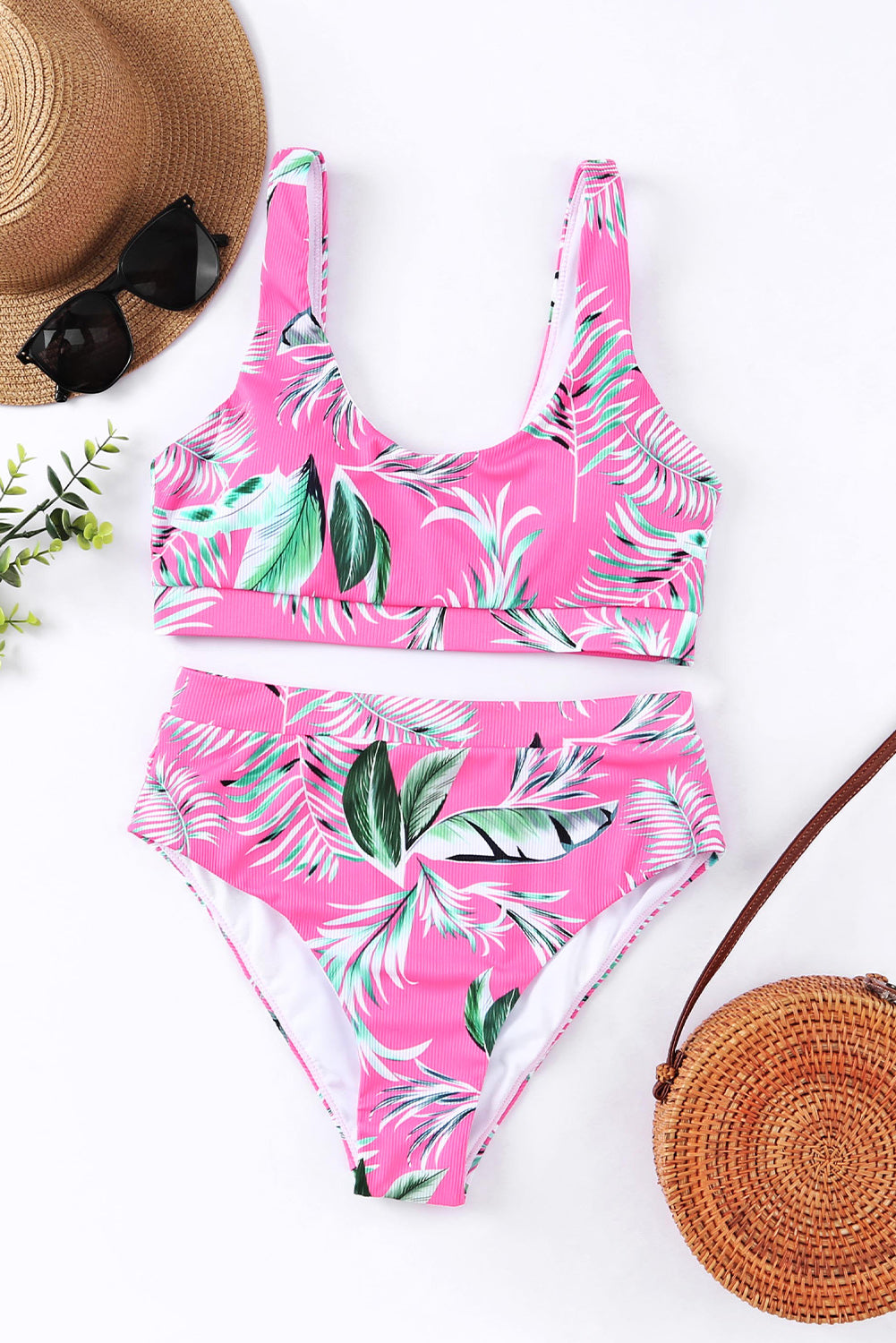 Tropical Pink High Waist Bikini - Klazzi Fashion Boutique