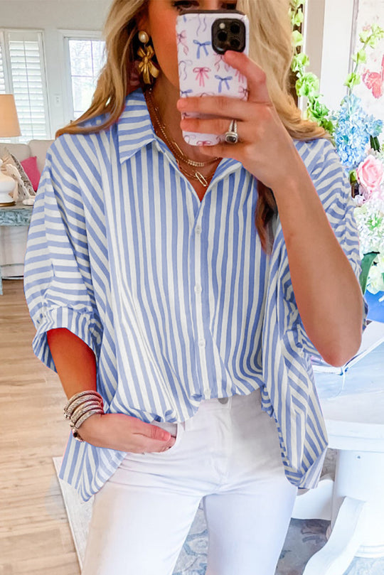 Sky Blue Stripe Oversize Shirt