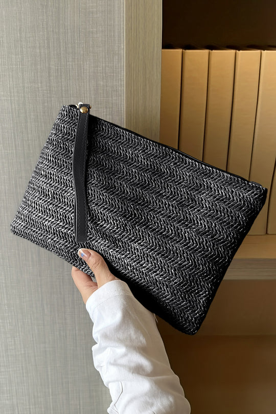 Wristlet Straw Woven Zipper Wallet