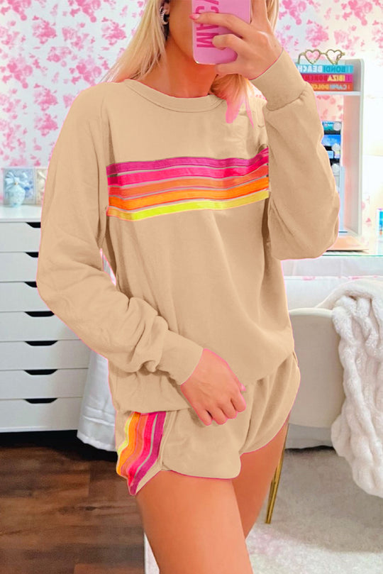 Rainbow Striped Casual Short Set