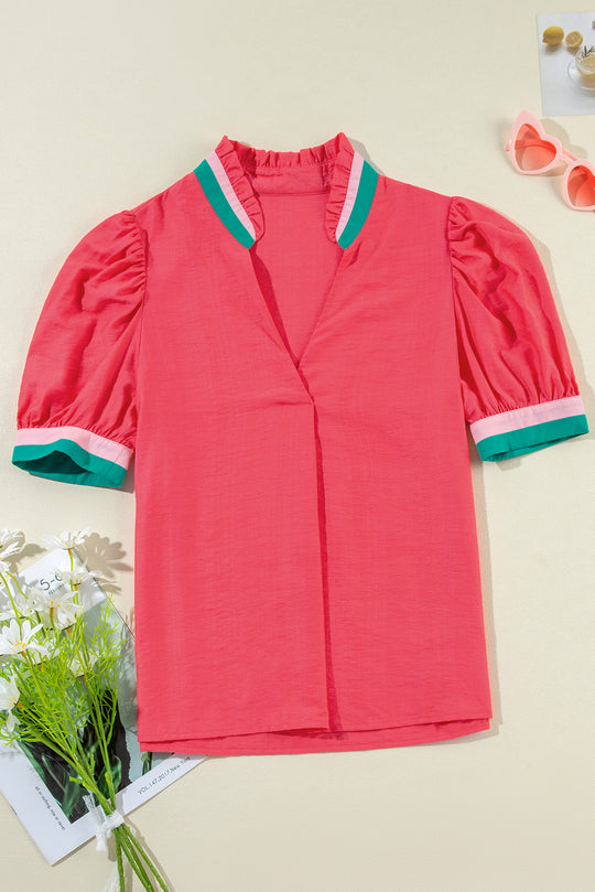  Stripe Watermelon Short Sleeve Blouse