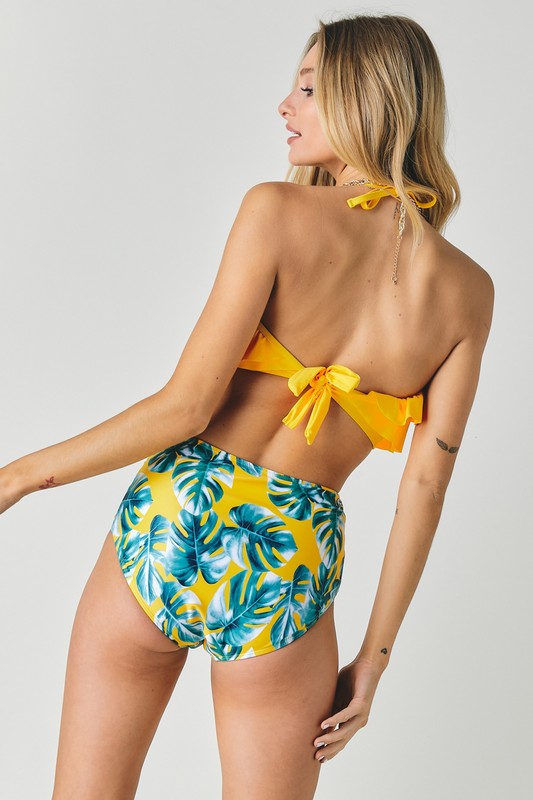 Tropical Ruffle Top And Bottom Swimsuit - Klazzi Fashion Boutique