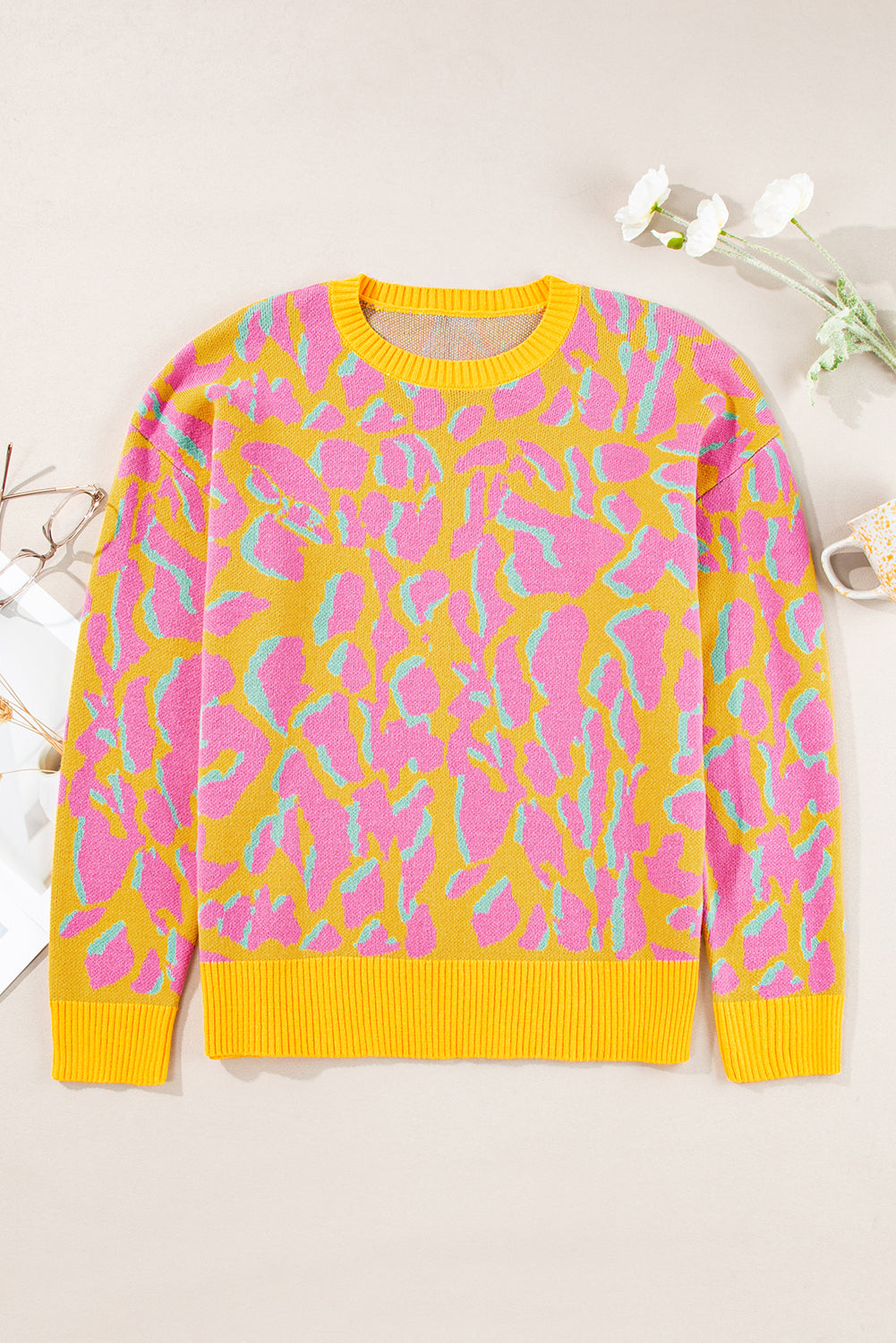 Orange Leopard Abstract Baggy Sweater