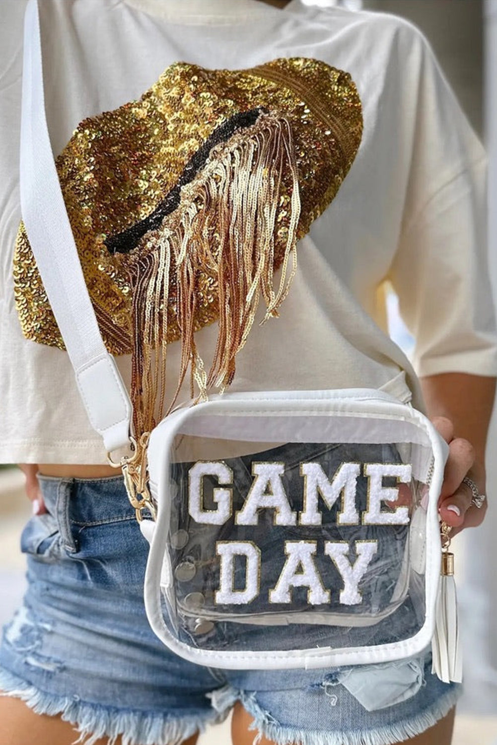 White "GAMEDAY" Clear Shoulder Bag