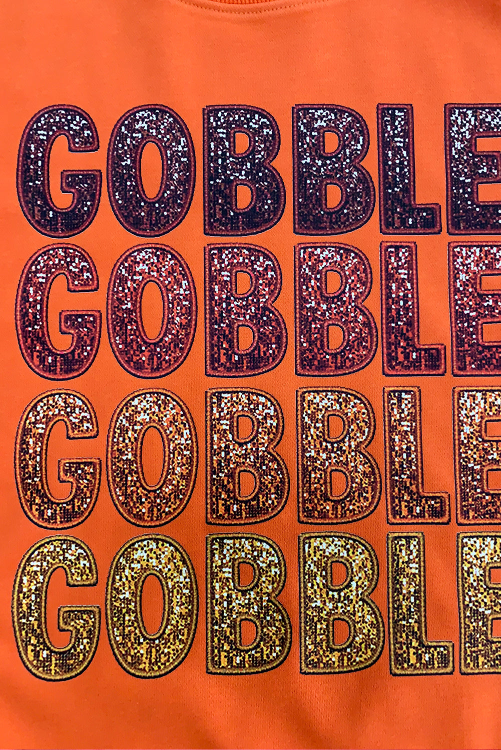 Orange "GOBBLE GOBBLE" Sequins Thanksgiving Sweatshirt