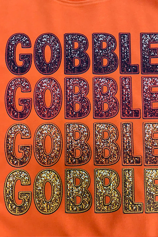 Orange "GOBBLE GOBBLE" Sequins Thanksgiving Sweatshirt