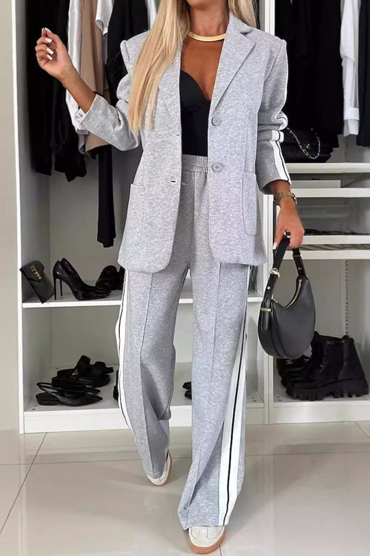 Chic Lapel Casual Jacket Pant Set