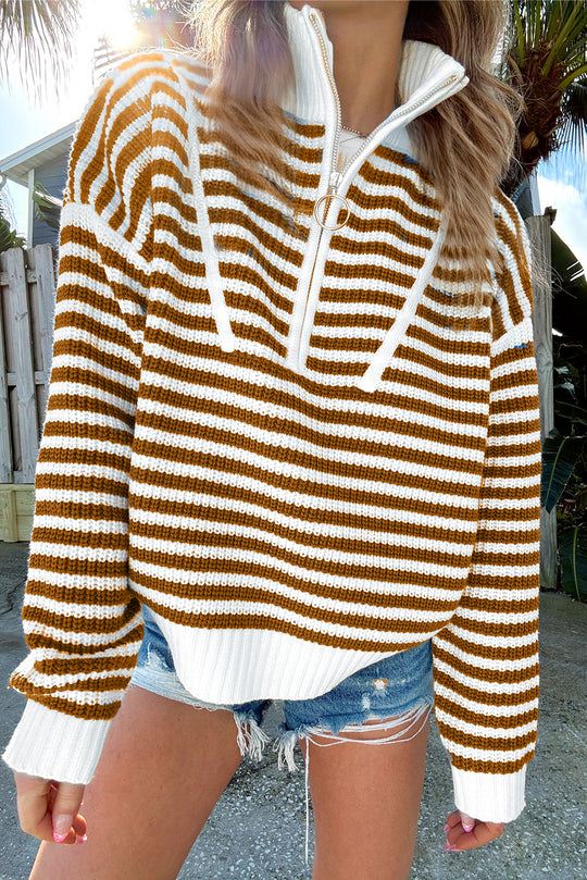 Stripe Zipper Collar Sweater